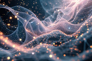 Poster - Futuristic Visualization of Ethereal Particle Flow and Light Network Textures