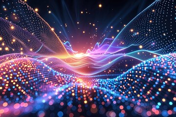 Poster - Vibrant Digital Particle Spectrum in Dynamic Wave Patterns Futuristic Technology Background