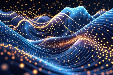 Poster - Modern Digital Wave Landscape with Vibrant Flowing Dots and Luminous Particles