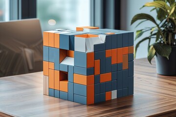 Poster - Modern Business Background with Abstract Cube Infographic Design for Enhanced Visual Presentation