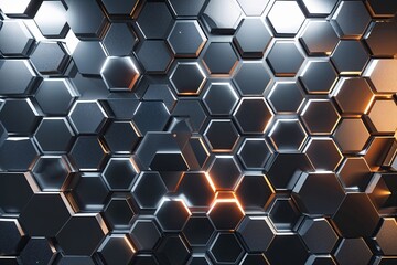 Poster - Three Dimensional Metallic Background Featuring Hexagonal Lights and Technology Inspired Design