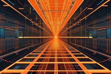 futuristic orange digital essence design with grids and patterns
