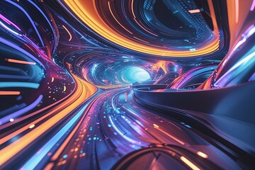 Poster - Vibrant Abstract Technology Background with Fluid Colors and Curved Design
