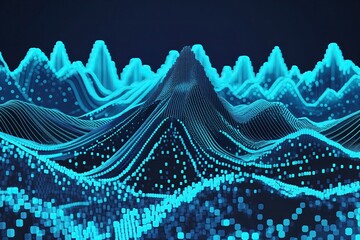 Poster - Cyan Data Waves Stylish Digital Environment with Abstract Pixel Art Graphic