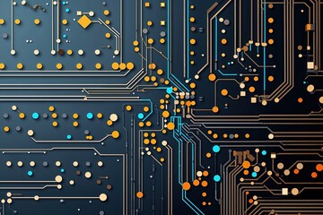 Poster - Contemporary Geometric Circuit Design Featuring Dots and Lines in Digital Networking