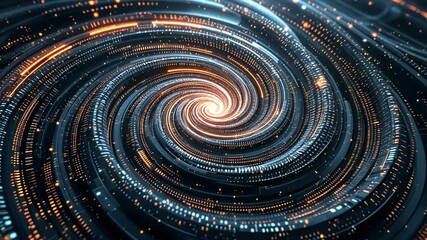 Fototapete - Abstract Swirling Digital Patterns with Orange and Blue Lights Creates Mesmerizing Vortex Effect Dynamic Background and Futuristic Cyber Space Illustration