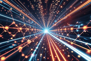 Poster - Dynamic Digital Abstract Technology Background with Illuminated Lines and Molecular Patterns