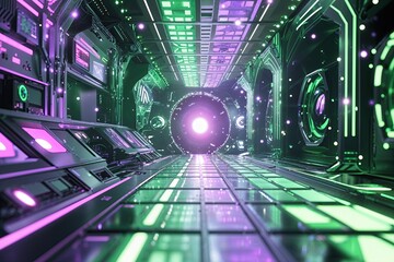 modern green and violet digital background with shiny tech elements and creative designs