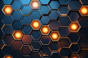 Poster - Glowing Hexagon Pattern Abstract Geometric Design and Texture