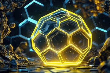 Poster - Bright Yellow Hexagon Background for Science and Technology Graphics