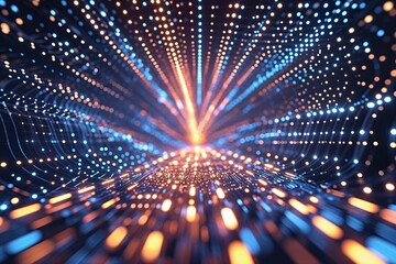 Poster - Radiant Digital Particle Wave Texture in Contemporary Technology Design