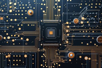 Poster - Interactive Modern Electronic Circuitry Art with Dots and Lines