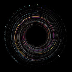 Poster - Abstract cosmic swirl of colorful light trails against a deep black void. Evokes themes of movement, energy, the universe, and innovation. Ideal for technology, science or creative projects.