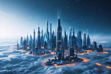 Poster - Futuristic Digital Skyline: A Landscape of Innovation and Technology