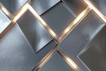 Poster - Geometric Silver Metal Background with Luminous Accents and Modern Texture