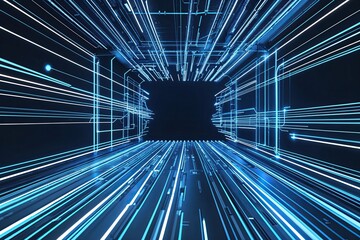 Poster - Futuristic Technology Background with Blue Light Effects and Digital Lines