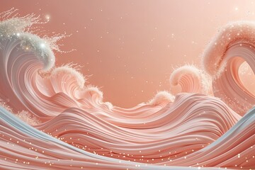 Poster - Futuristic Pastel Peach Background with Swirling Waves and Twinkling Particles for Modern Digital Display