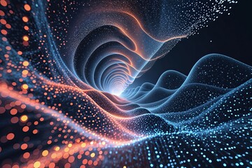Poster - Spectral Digital Cascade of Particles and Waves: A Cutting-Edge Tech Texture Background Vector
