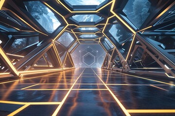 Poster - Harmonized Geometric Connections and Frameworks in a Futuristic Digital Scenery
