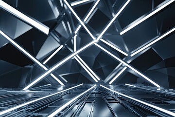 Poster - Advanced Technology Canvas Featuring Dynamic Geometric Mesh and Illuminated Intersection Background