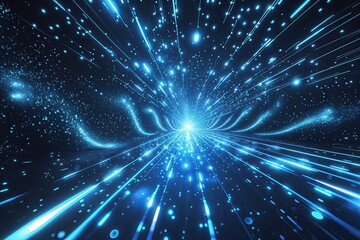 Poster - Futuristic Energy Effects in Dark Blue Glowing Particle Abstract Background