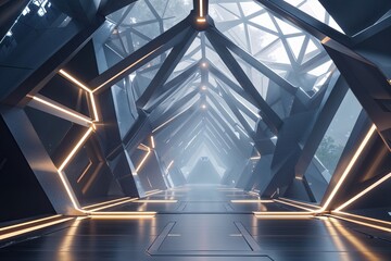 Poster - Futuristic Digital Landscape with Unified Geometric Connections and Structures