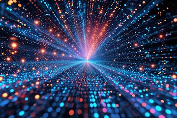 Poster - Spectral Digital Particle and Wave Cascade Background Vector for Innovative Tech Textures