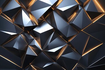 Poster - Illuminated Geometric Background with Dark Metallic Steel and Chrome Design Elements
