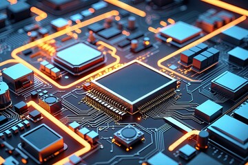 Poster - Contemporary 2D Abstract Digital Illustration of Futuristic Technology and Circuits