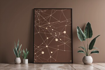 Poster - Minimalist Brown Abstract Poster Featuring Elegant Network Concept and Technology Design