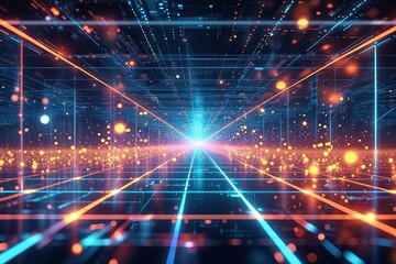 Poster - Futuristic Virtual Grid with Dynamic Particles and Advanced Technology Integration