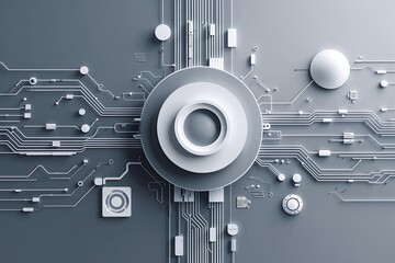 Poster - Grey and White Abstract Technology Background Featuring Digital Connectivity and High-Tech Design