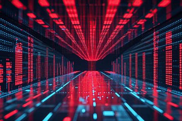 Poster - Futuristic Digital Canvas Featuring Bright Red Data Points and Modern Pixel Grid Layout