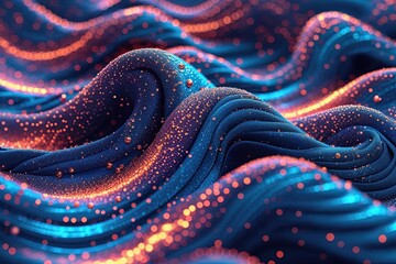 Poster - Three Dimensional Wave Texture in Particle Fabric Design with Vibrant Glow Effect