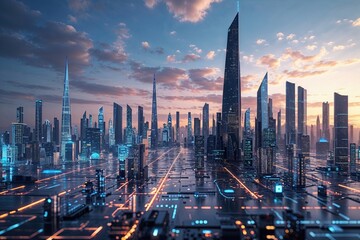 Poster - Innovative Digital Skyline Showcasing the Future of Technology and Urban Landscapes