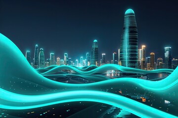 Poster - Turquoise Glow Wave Technology Framework with Bright Digital Features for Engaging Corporate Solutions