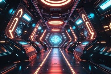Poster - Futuristic Tech Environment with Enigmatic Atmosphere and Vibrant Glow
