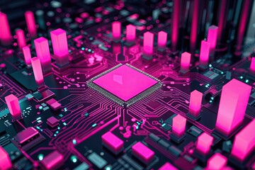 Poster - Vibrant Magenta Data Pixel Backdrop for Contemporary Technology Design
