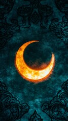 Wall Mural - a blue background with a yellow crescent moon. the moon is lit up by the sun. the image has a peacef