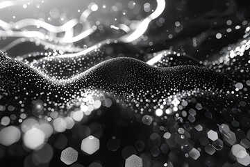 Poster - futuristic black and white background with shimmering particles and dynamic texture