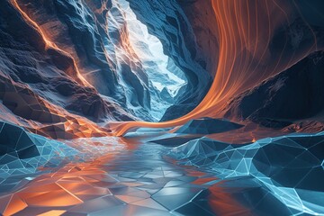 Poster - Innovative Technology Concept with Flowing Stream and Geometric Texture in Visionary Abstract Background