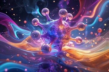 Poster - Dynamic Mystic Abstract Molecular Art with Colorful Fluid Motion Background