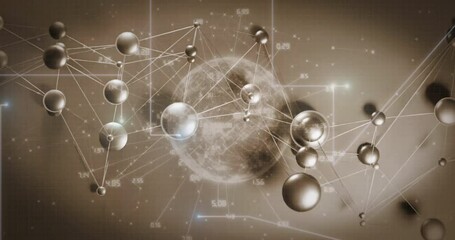 Poster - At start sphere floating, metallic nodes orbiting, expanding mesh showing metrics with gridlines