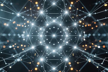 Poster - Futuristic Abstract Digital Background of Geometric Lines and Points with Illuminated Grey Plexus and Big Data Visualization