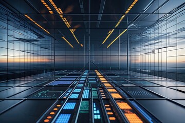 Poster - Modern Digital Infrastructure Grid Design Featuring Geometric Patterns and Enhanced Network Connectivity