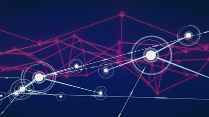 Fototapete - Central node pulsing causing network expanding across pink mesh, showing growing web of connections