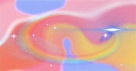 Poster - Soft color swirls shifting in pastel, sparkles drifting, halo expanding, illustrating pastel motion