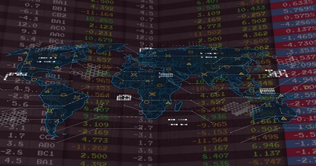 Poster - Scrolling market figures initiating map grid sharpening, adding data icons, showing global markets