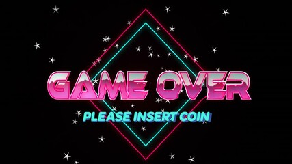 Poster - Pink GAME OVER text rotating center, blue prompt changing, diamond animating while stars flickering