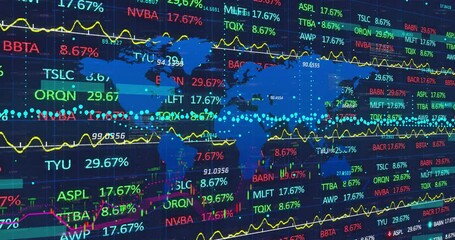 Poster - When starting digital display showing world map with stock tickers updating values for analysis